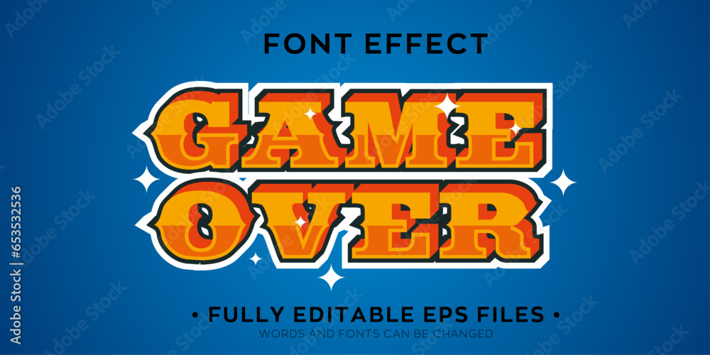 Fototapete game over editable vector text effect, 3d arcade font style