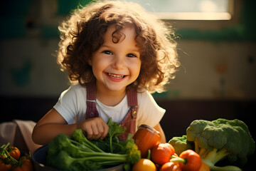 a portrait of boy eating vegetables