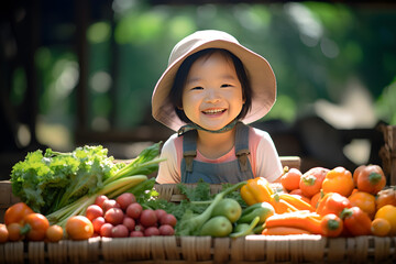 asian girl happy smiling with vegetables