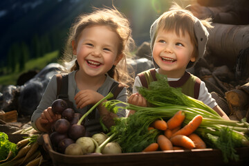 portrait of kids eating vegetables