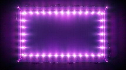 3D Violet rectangular retro frame with glowing lamps on dark background.