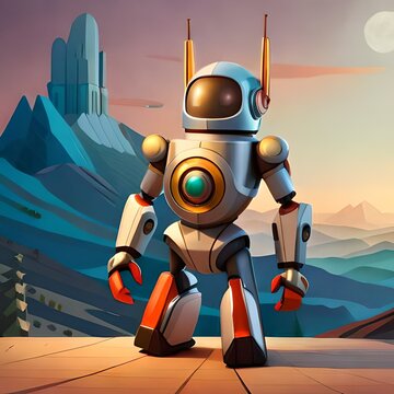 robot cyborg illustration, artificial intelligence robot, bot with antenna, robot in space