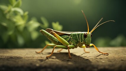 grasshopper on a leaf - obrazy, fototapety, plakaty