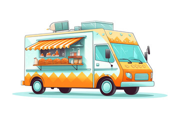 Food truck isolated on white background. Watercolor illustration.