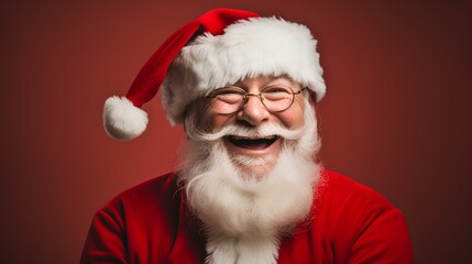 santaclous photo studio isolated red background smile celebrate christmas ai generated