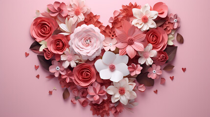 bouquet of roses in the shape of a heart on pink background banner