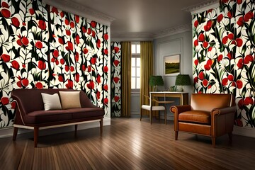 modern room with 3d wallpaper