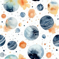 galaxy planet hand painted watercolor seamless pattern - obrazy, fototapety, plakaty