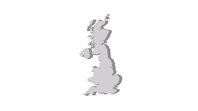 Great Britain map 3d grey on white background. Dynamic 4K animation motion graphics unleashed.