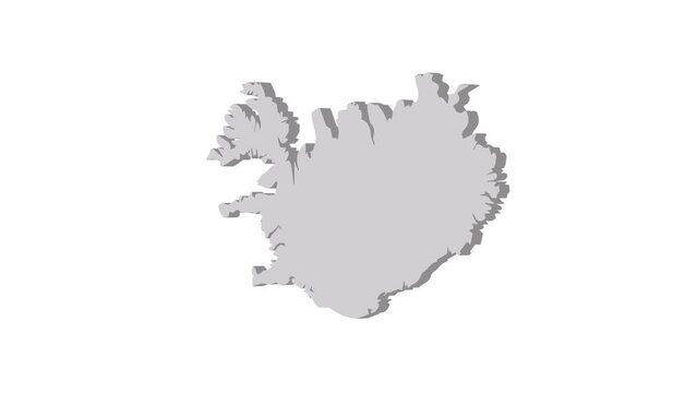 Iceland map 3d grey on white background. Dynamic 4K animation motion graphics unleashed.