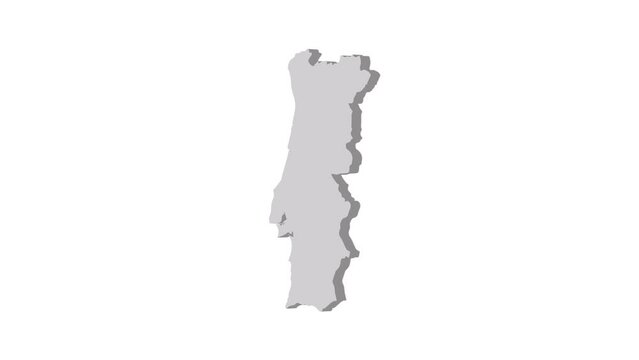 Portugal map 3d grey on white background. Dynamic 4K animation motion graphics unleashed.