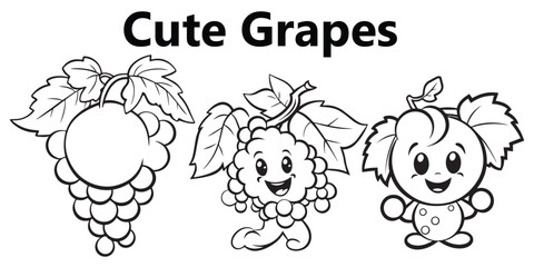 A set of cute bunce of grapes line art coloring page design