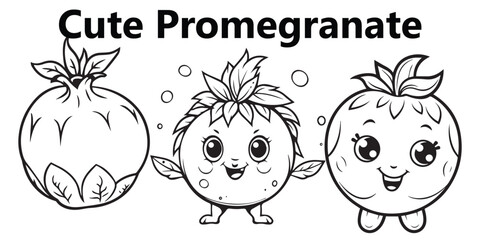 Cute and Happy Pomegranate Line art coloring page Design for kids