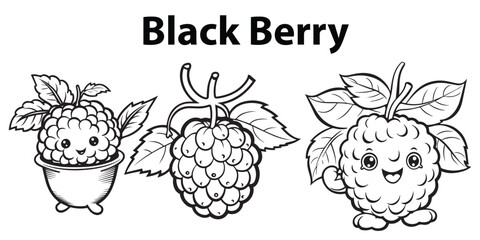 A set of lineart Black Berry Coloring page design