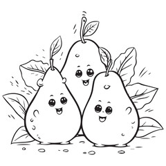 Cute Line art Happy Pear vector illustration