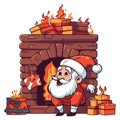 Santa Claus sitting by the site of fireplace mascot vector illustration