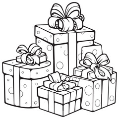 Line art gift box coloring page vector design for kids
