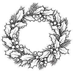 Line art wreath of flowers vector illustration