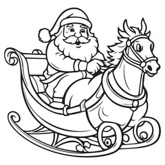 Santa Claus and reindeer line art coloring page vector illustration