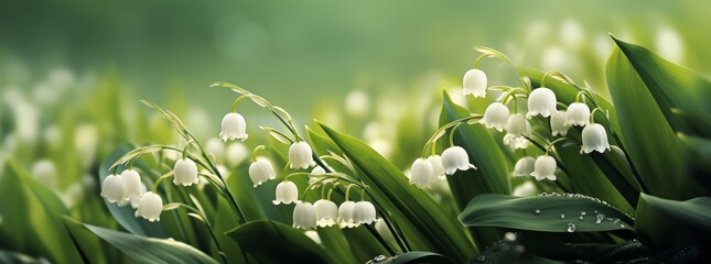 lily of the valley background spring flower wide banner wide format banner A background with a flower field atmosphere is suitable for a cover. - Powered by Adobe