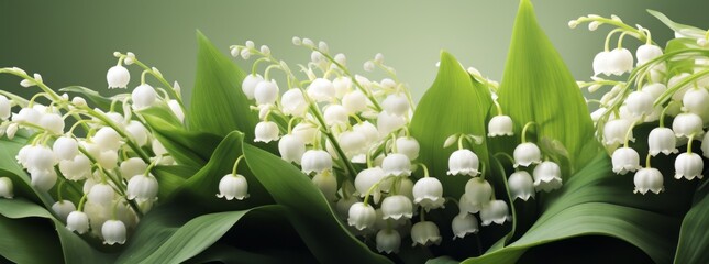 lily of the valley background spring flower wide banner wide format banner A background with a flower field atmosphere is suitable for a cover. - obrazy, fototapety, plakaty