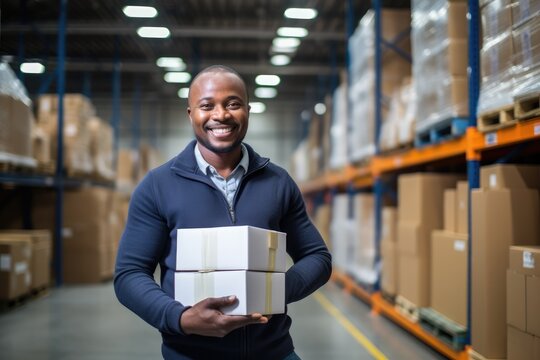 Businessman starting business as business owner entrepreneur and partnership in the warehouse background.
