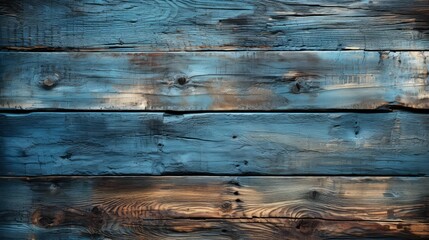 This abstract wooden plank artwork evokes a feeling of tranquility and peacefulness, with its juxtaposition of cool blue tones and warm brown hues creating a unique harmony - obrazy, fototapety, plakaty