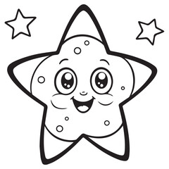  Christmas Star WIth a happiness line art coloring page vector illustration