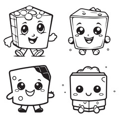 Set of cartoon chocolate characters coloring page vector illustration