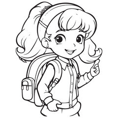 Child Girl with a Bag line art coloring page graphic design