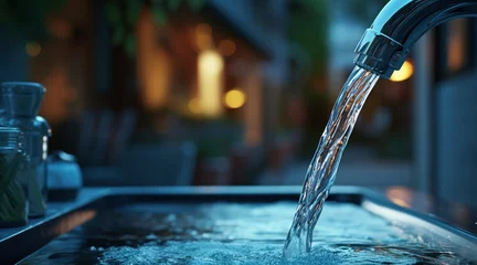 Gordijnen Grifo echando agua en la pica malgastando agua © dmtz77