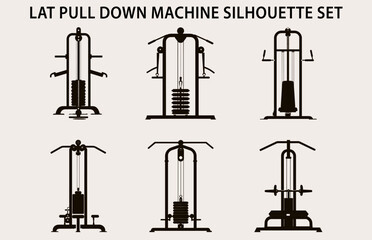 Set Of Gym Equipment Silhouette vector, Fitness element machine illustration Bundle