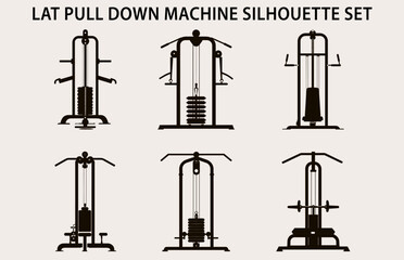 Obraz premium Set Of Gym Equipment Silhouette vector, Fitness element machine illustration Bundle