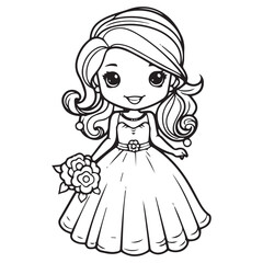 Cute line art Little princess vector illustration