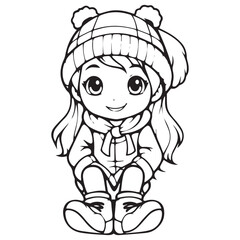 Girl with a Tupi line art coloring page vector illustration 
