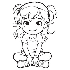 Cute and line art sitting girl vector illustration