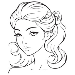 Innocent girl with hairline art coloring page vector illustration