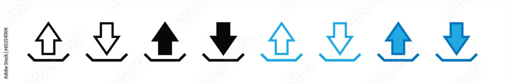 Poster download and upload icon set. simple buttons arrow up and down icon symbol sign collections, vector 