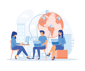 Outsourcing company concept, Remote workers work together on project scene, Company with remote management, flat vector modern illustration