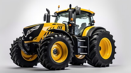 A Close - up view of modern wheeled tractor isolated on clear background. - obrazy, fototapety, plakaty