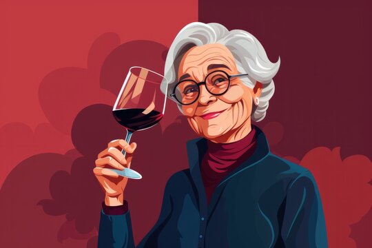 Senior woman seen holding glass of red wine