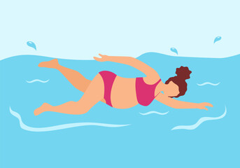 Pregnant woman swimming in a pool flat design.