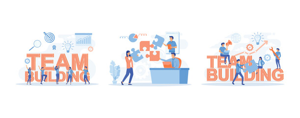 People working together. joint teamwork, business team building symbol. Work flow, teamwork, cooperation, partnership, set flat vector modern illustration 