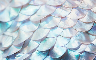 Close-up macro fish nacre colorful skin scales. Mermaid texture or background 