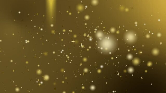 Christmas Background, Defocused Particles Flying on Golden Dark Background