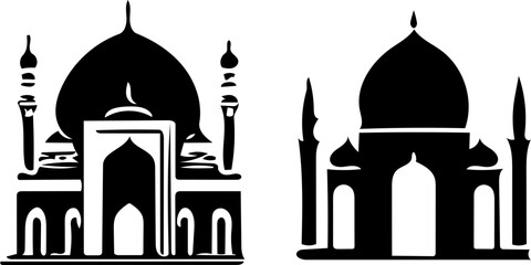 Set of vector illustrations of mosque, muslim prayer, svg drawing of masjid