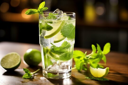 Refreshing cocktail with mint and lime. Generative AI