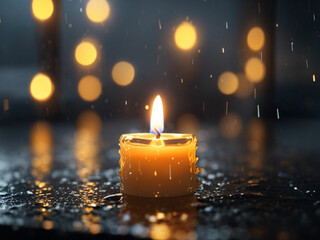 close up candle under rain