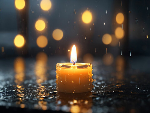 close up candle under rain