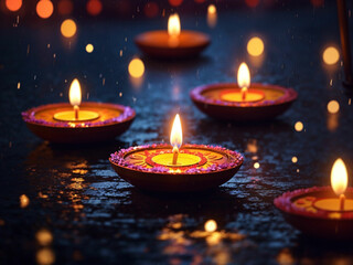 diwali diya with rain